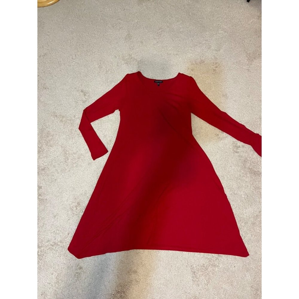 Eileen Fisher Trapeze Dress Red Small Long Sleeve Stretch Washable - Picture 8 of 8